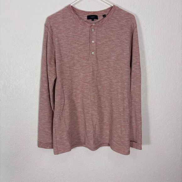 Vince Pink Waffle Knit Long Sleeve Henley Top Men's Size Medium - Picture 1 of 6